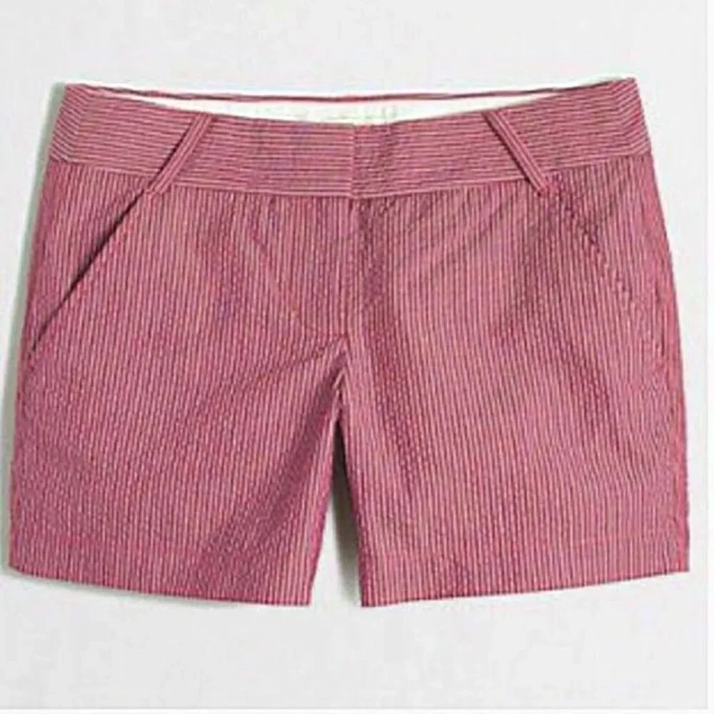 J. Crew Factory Pink Brown Seersucker Stripe Chino Shorts size 8 pocket preppy - Picture 1 of 12
